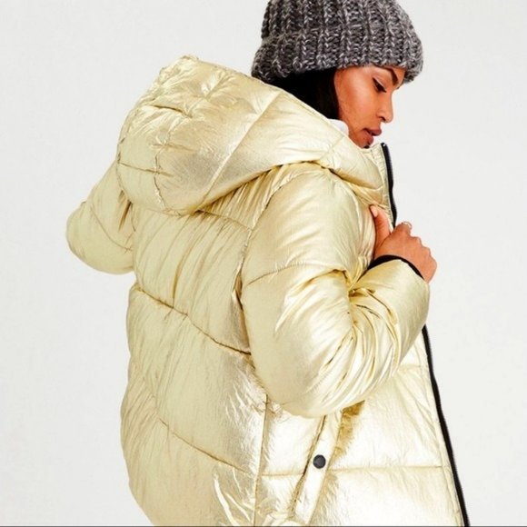 American Eagle Metallic Gold Puffer Xs 